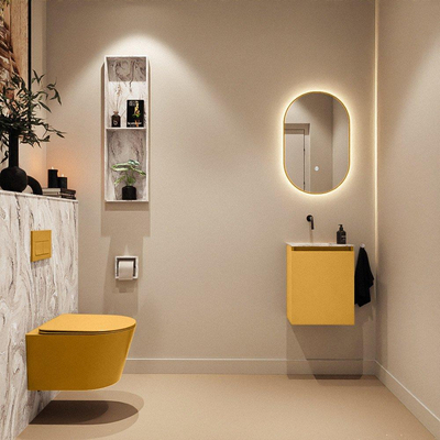 MONDIAZ TURE-DLUX meuble de toilettes 40cm Ocher. EDEN lavabo Glace position gauche. Sans trou de robinet.