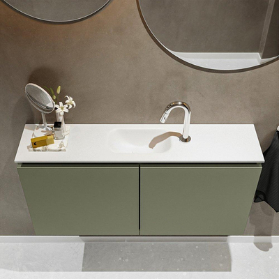 MONDIAZ TURE Kit lave-mains - 100x23x50cm - 1 trou de robinet - 2 portes - armée mate - Lavabo central - Acrylique Blanc