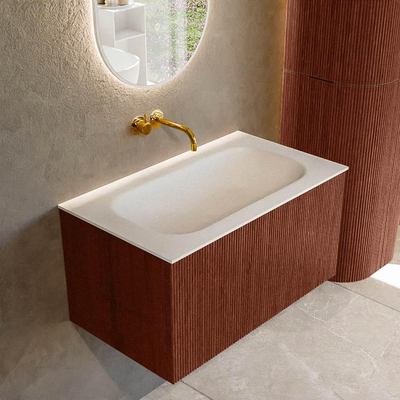 Mondiaz KURVE Ensemble de meuble de salle de bains - 80x46x40cm - 1 tiroir - lavabo solid surface - central - sans trou de robinet - Ruby