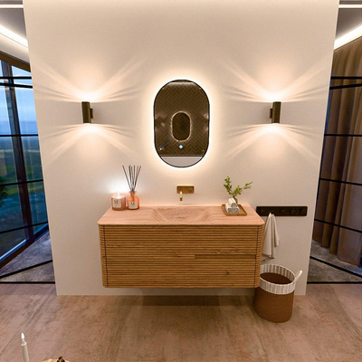 Mondiaz CIRO-DLUX Badkamermeubelset - 120x45x50cm - Solid surface wastafel Saba - 1 wasbak Midden - zonder kraangaten - 2 lades - Oak