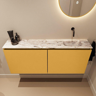 MONDIAZ TURE-DLUX Meuble toilette - 120cm - Ocher - EDEN - vasque Glace - position droite - sans trou de robinet