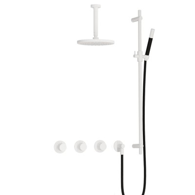 Hotbath Cobber IBS70 Regendoucheset - inbouw - 15cm plafondarm - 20cm ronde hoofddouche - staafhanddouche - glijstang - mat wit