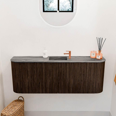 Mondiaz JOYA-DLUX Meuble de toilette 113,2 cm - arrondis gauche et droite couleur Noyer - Vasque FAYE position Milieu 1 trou de robinet couleur Sombra