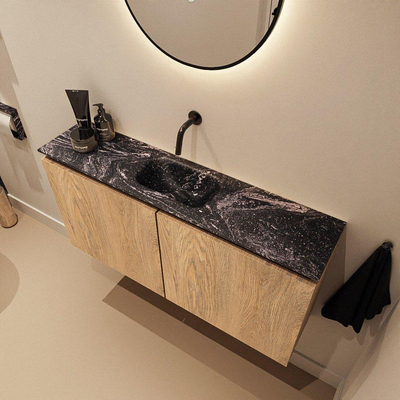 MONDIAZ TURE-DLUX 100cm toiletmeubel Washed Oak. EDEN wastafel Lava positie midden. Zonder kraangat.