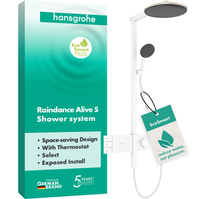 Hansgrohe Raindance alive showerpipe - 300 2 jet EcoSmart thermostaat mat wit