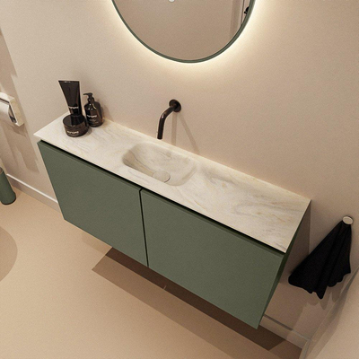 MONDIAZ TURE-DLUX Meuble WC 100 cm Army. Lavabo EDEN Ostra position milieu. Sans trou de robinet.
