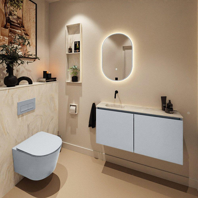 MONDIAZ TURE-DLUX Meuble toilette - 100cm - Clay - EDEN - vasque Ostra - position gauche - sans trou de robinet