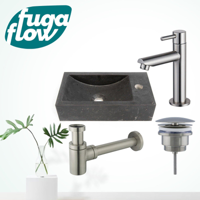 FugaFlow Eccelente Arredo fonteinset - 22x40x10cm - 1 kraangat - rechts - natuursteen - fonteinkraan RVS geborsteld - donker -