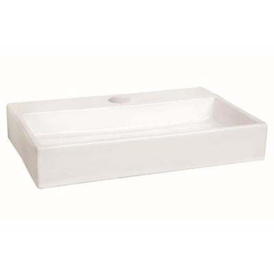 QeramiQ Fuente Pack Lave-mains - 38x7x24cm - 1 trou de robinet - céramique - robinet Inox brossé - Blanc brillant