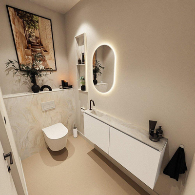 MONDIAZ TURE-DLUX Meuble toilette - 120cm - Talc - EDEN - vasque Ostra - position gauche - 1 trou de robinet