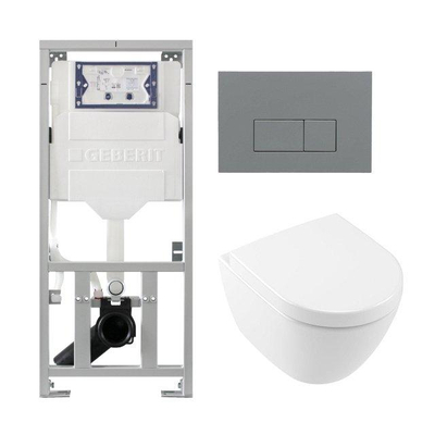 Villeroy & Boch Subway 2.0 compact DirectFlush Ensemble WC - réservoir Geberit - softclose - quickrelease - plaque de commande plaque de commande gris clair - boutons rectangulaires - blanc