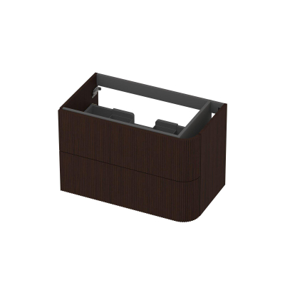 INK Concept R Meuble sous-lavabo - 80x45x52cm - 2 tiroirs - poignées en relief - fraisées - angle arrondi à droite - MDF - dark veneer