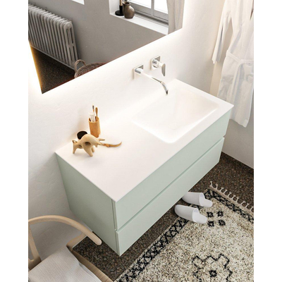 MONDIAZ VICA Ensemble de meuble salle de bain - 100cm - 2 tiroirs - lavabo Cloud droit - 0 trous de robinet - solid surface grise
