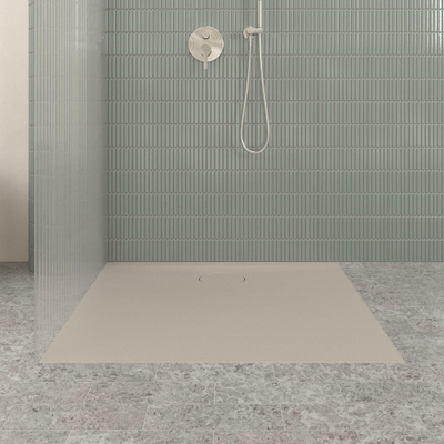 Villeroy & Boch Ecora douchebak - 100x90x3.5cm - afvoer lange zijde - almond (beige)