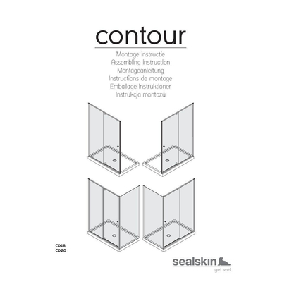 Sealskin Contour draaideur met zijwand 100x100 cm, 200 cm hoog, RVS, 6 mm helder veiligheidsglas