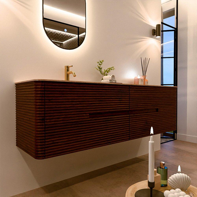 Mondiaz CIRO-DLUX Badkamermeubelset - 170x45x50cm - Solid surface wastafel Saba - 1 wasbak Links - 1 kraangat - 4 lades - Ruby