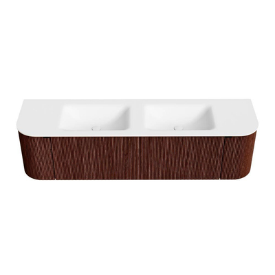Mondiaz KURVE Badkamermeubelset - 170x46x40cm - 1 lade - 2 deuren - wastafel solid surface - dubbel - 2 kraangaten - Ruby