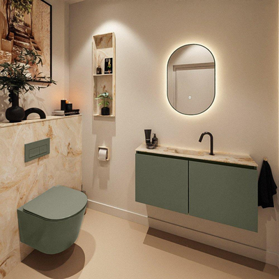 MONDIAZ TURE-DLUX Meuble toilette - 100cm - Army - EDEN - vasque Frappe - position centrale - 1 trou de robinet