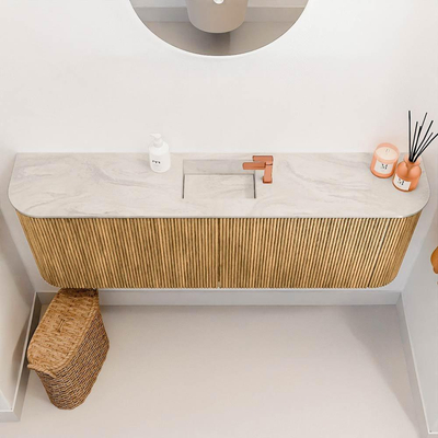 Mondiaz JOYA-DLUX 123.2cm toiletmeubel - ronding links en rechts kleur Oak - Wastafel FAYE positie Midden 1 kraangat kleur Ostra.