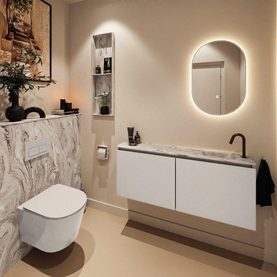 MONDIAZ TURE-DLUX Meuble toilette - 120cm - Linen - EDEN - vasque Glace - position droite - 1 trou de robinet