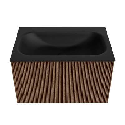 MONDIAZ KURVE 70cm Meuble salle de bain - couleur Walnut - 1 tiroir - vasque BIG SMALL centre - 1 trou de robinet - Urban