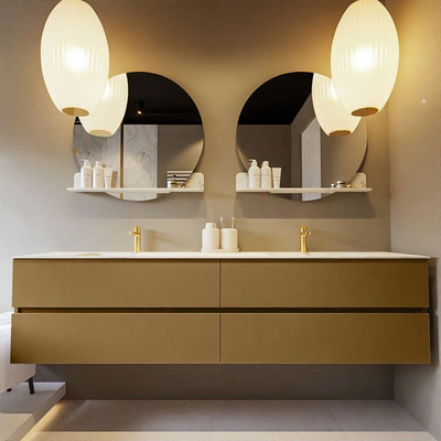 Mondiaz VICA-DLUX ensemble de meuble de salle de bain - 200cm - meuble sous-vasque oro - 4 tiroirs - lavabo encastré cloud double - 2 trous de robinet - version haute de 60cm - opalo