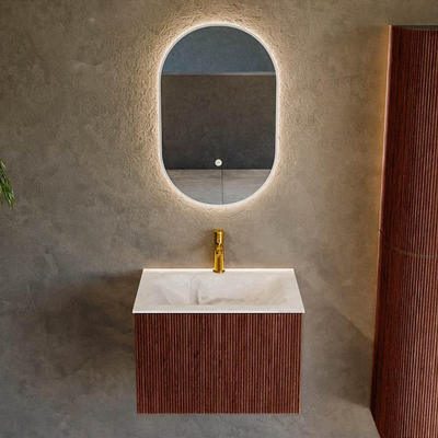 Mondiaz KURVE-DLUX Ensemble de meuble de salle de bain - 60x46x40cm - 1 tiroir - vasque solid surface - central - 1 trou de robinet - Ruby