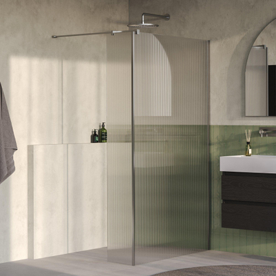 BRAUER Oblivion Inloopdouche - 120x200cm - 30cm zijwand - helder ribbel glas - glascoating - PVD - Geborsteld RVS