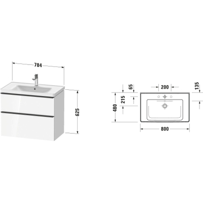 Duravit D-neo Meubelset - met wastafelonderbouwkast - met 2 laden - met softclose - 80x20x48cm - inclusief wastafel - mat wit