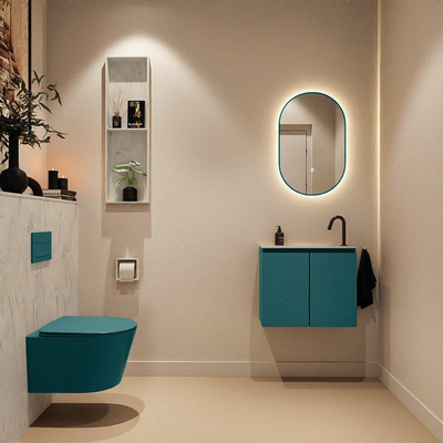 MONDIAZ TURE-DLUX Meuble toilette - 60cm - Smag - EDEN - vasque Opalo - position droite - 1 trou de robinet