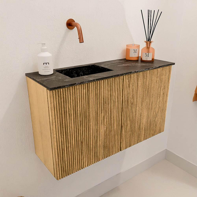 Mondiaz JOYA-DLUX 70cm toiletmeubel - kleur Oak - Wastafel FAYE positie Links Zonder kraangat kleur Lava.
