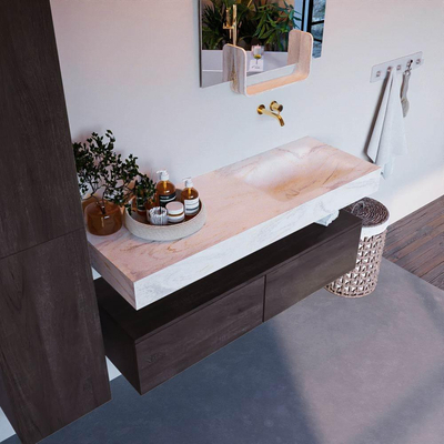 Mondiaz ALAN-DLUX Ensemble meuble de salle de bains - 120x46cm - 1 tiroir - vasque suspendue - sans trous de robinetterie - 1 à droite - Dark brown (chêne foncé)