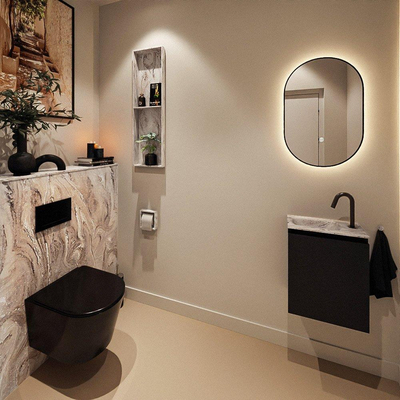 MONDIAZ TURE-DLUX Meuble toilette - 40cm - Urban - EDEN - vasque Glace - position gauche - 1 trou de robinet