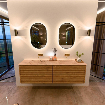 Mondiaz CIRO-DLUX Badkamermeubelset - 170x45x50cm - Solid surface wastafel Arena - 2 wasbak Dubbel - zonder kraangaten - 4 lades - Oak