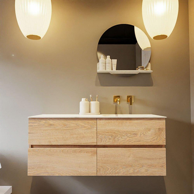 MONDIAZ VICA-DLUX Badkamermeubelset - 120cm - onderkast washed oak - 4 lades - inbouw wastafel cloud rechts - zonder kraangaten - 60cm hoge versie - opalo