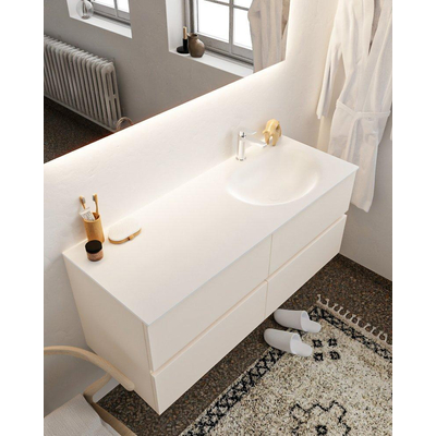 Mondiaz VICA ensemble de meuble de salle de bain - 120cm - meuble sous-vasque lin - 4 tiroirs - lavabo lune droite - 1 trou de robinet - miroir LED - version XL 60cm de haut