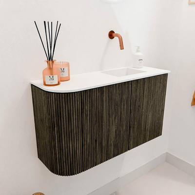 Mondiaz JOYA 71.6cm toiletmeubel - ronding links kleur Shadow - Wastafel FAYE positie Rechts Zonder kraangat kleur Talc.