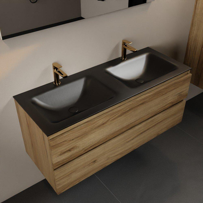 Mondiaz AIVY Ensemble de meuble - 120x45x50cm - 2 trous de robinet - 2 vasques Urban Solid surface - Gauche et droite - 2 tiroirs - avec miroir - Melamine Chai