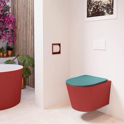 Mondiaz LAVIE WC suspendu – sans bride – 36 x 53 cm – avec abattant softclose – Fire (rouge), abattant Smag (vert)