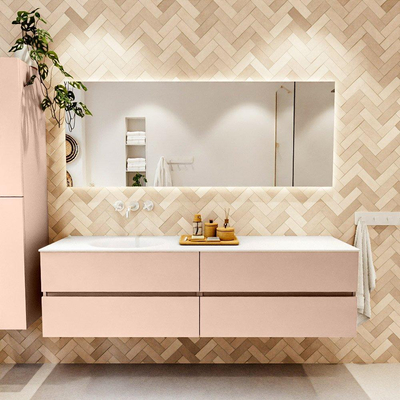 Mondiaz Vica ensemble de meuble de salle de bain - 180cm - meuble sous-vasque rosee - 4 tiroirs - lavabo moon gauche - sans trous de robinet - version haute de 60cm - talc
