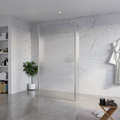 Fortifura Galeria Douche à l'italienne - 110x200cm - verre clair nervuré - anticalcaire - verre de sécurité 8mm - 2 parois latérales 30cm - avec bras muraux et profilés d'angle - Inox brossé