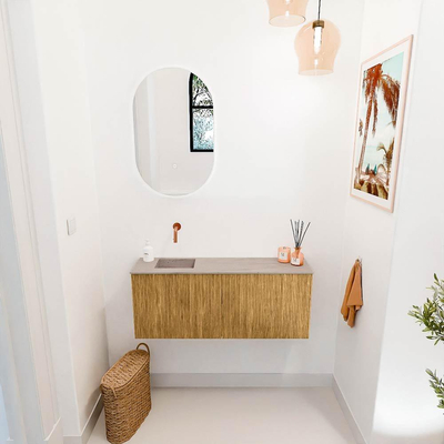 Mondiaz JOYA-DLUX 100cm toiletmeubel - kleur Oak - Wastafel FAYE positie Links Zonder kraangat kleur Saba.