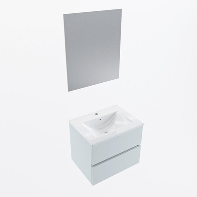 Mondiaz VICA ensemble de meuble de salle de bain - 60cm - meuble sous vasque argile - 2 tiroirs - lavabo denia milieu - 1 trou de robinet - couleur Blanc Brillant - miroir LED - version XL 60cm de haut