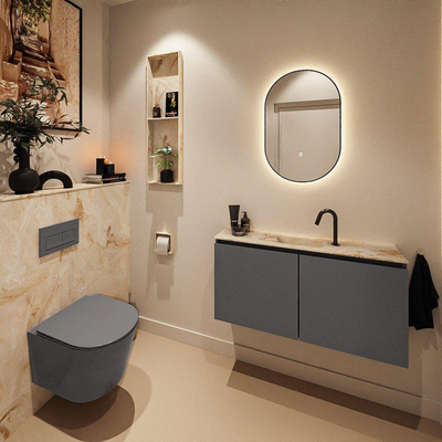 MONDIAZ TURE-DLUX Meuble toilette - 100cm - Dark Grey - EDEN - vasque Frappe - position centrale - 1 trou de robinet