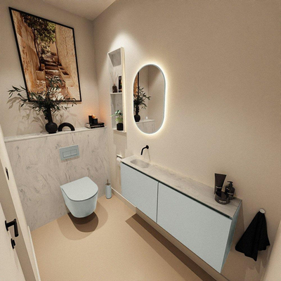 MONDIAZ TURE-DLUX Meuble WC 120cm Greey. Lavabo EDEN Opalo position gauche. Sans trou de robinet.