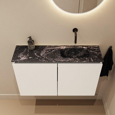 MONDIAZ TURE-DLUX meuble de WC 80 cm Talc. EDEN lavabo Lava position à droite. Sans trou de robinet.