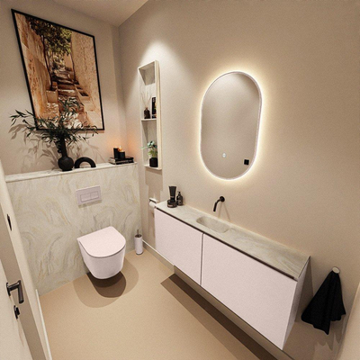 MONDIAZ TURE-DLUX Meuble WC 120 cm Rosee. Lavabo EDEN Ostra position milieu. Sans trou de robinet.