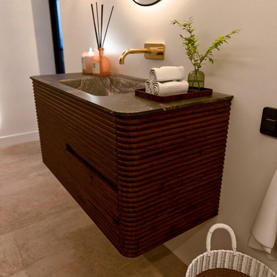 Mondiaz CIRO-DLUX Badkamermeubelset - 100x45x50cm - Solid surface wastafel Lava - 1 wasbak Midden - zonder kraangaten - 2 lades - Ruby