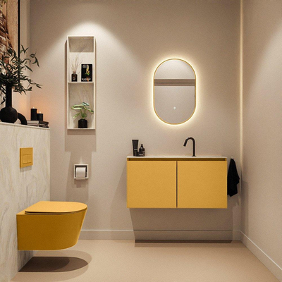 MONDIAZ TURE-DLUX 100cm toiletmeubel Ocher. EDEN wastafel Ostra positie midden. Met 1 kraangat.