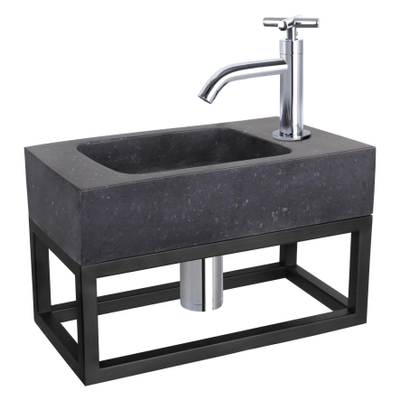 Differnz Bombai pack lave-mains – 40 x 22 x 9 cm – robinet chromé à croisillon – avec cadre noir